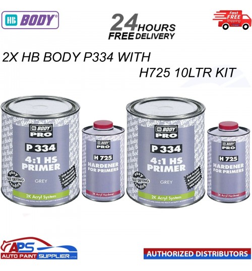 2x HB Body Pro P334 HS Primer Filler 4:1 2k VOC Compliant With H725 10LTR KIT